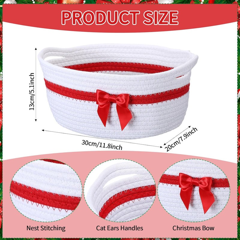 FoldTier 8 Pack Small Christmas Woven Basket with Gift Bags Ribbons and Wrapping Paper 12"x 8"x 5" Storage Basket with Handles Empty for Baby Shower Birthday Pet Toy Organizer Nursery Bins(White) - Image 3